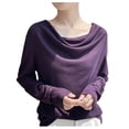 thumbnail image 2 of Roncen Haut à Manches Longues Col Bénitier pour Femmes, Blouse Basique Drapée Couleur Unie, Essentiel pour Superposition Extensible, 2 of 5