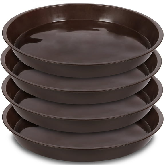 Plant Saucer Pot Tray 24 inch, 4 Packs Plastic Flower Planter Saucers and Drip Trays for Indoors Outdoors, Large Plant Drip Trays, Plant Water Tray for Planter 20"/21"/23"/24"/25" (Dark Brown)