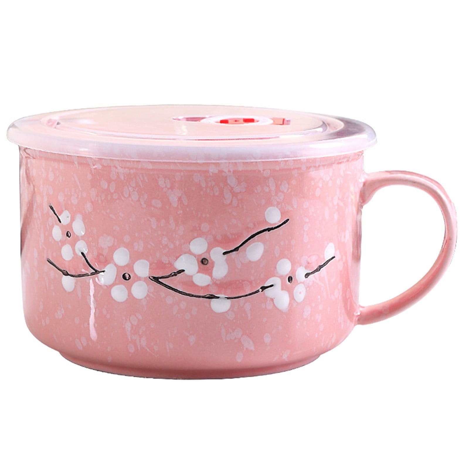 Lunch Box for Women Ceramic Plum Blossom Instant Noodle Bowl with Lid Rice Bowl with Handle Household Student Lunch Box Sealed Soup Bowl Pink, Kitchen Essentials Clearance Sale