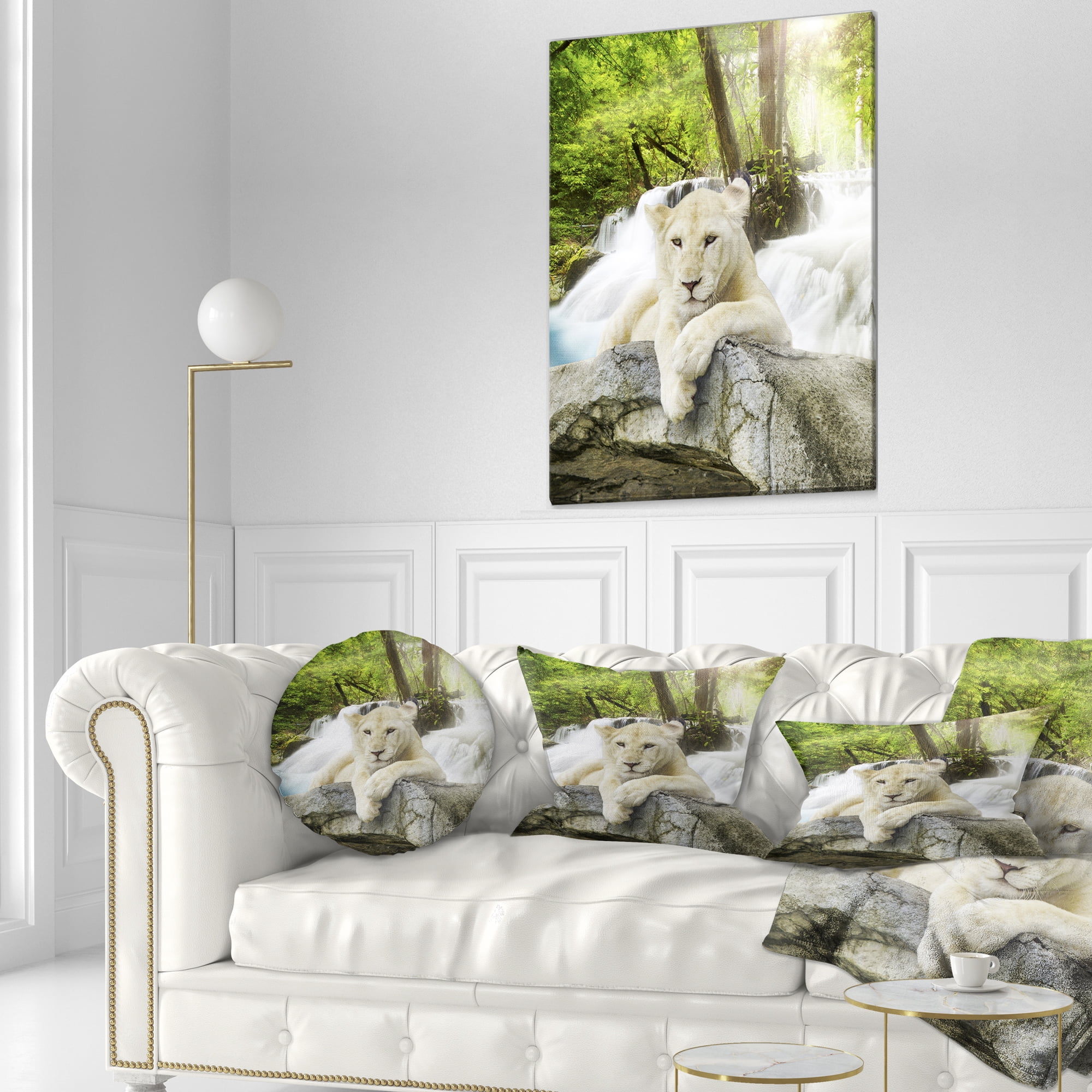 Designart White Lion - Animal Throw Pillow - 12x20