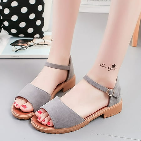 

〖Yilirongyumm〗 Grey 37 Sandals Women Heels Ladies Casual Shoes Solid Sandals Fashion For Women Bohemian Square Sandals Women s Sandals