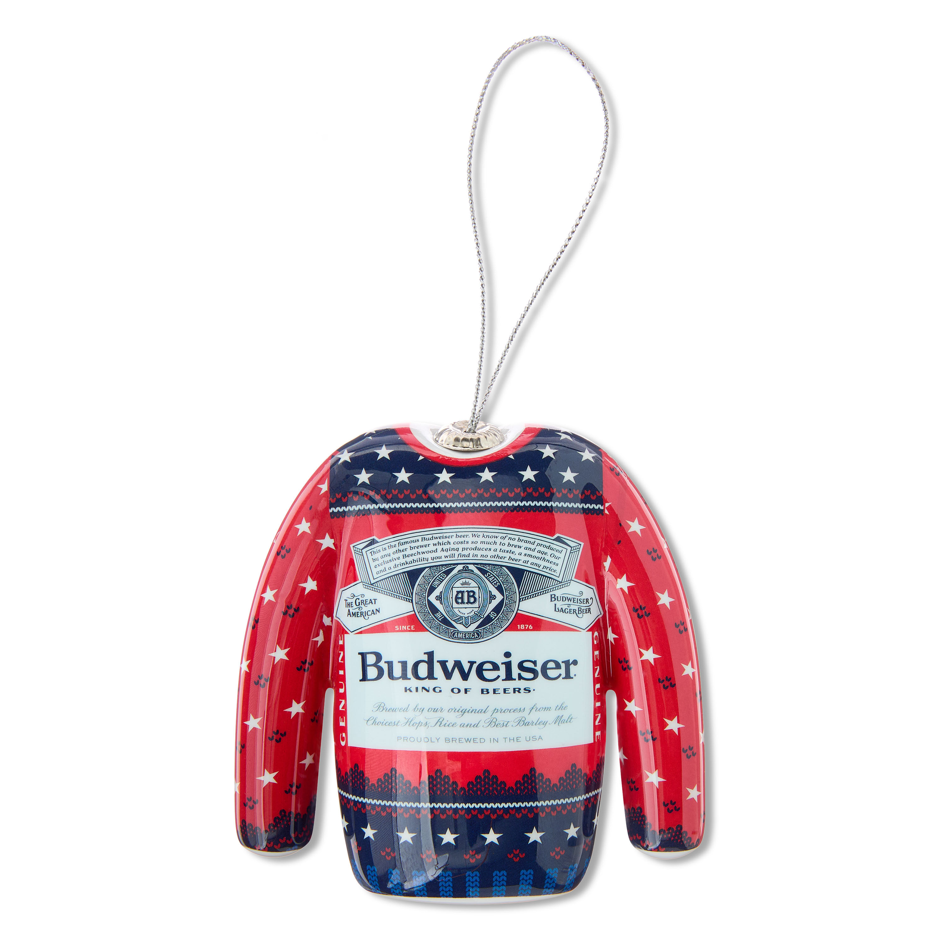 Budweiser Ugly Sweater Decoupage Holiday Ornament, Blue, Red, Collectible, by Ruz