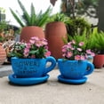 thumbnail image 4 of Maceta para plantas, maceta con forma de taza de café, decoración, florero decorativo, figura de jardín para amantes de la jardinería en el hogar, Azul, 4 of 8