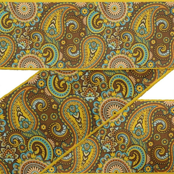 IBA Indianbeautifulart Brown Artistic Paisley Printed Ribbon Trim 9 Yards Velvet Fabric Laces For Crafts Sewing Accessories 3 Inches