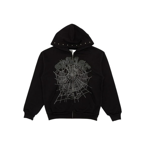 Sp5der Men's OG Web Studded Zip Hoodie Black, from StockX