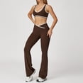 thumbnail image 2 of KHONTS Women 2 Piece Workout Yoga Sets Color Block Sports Bra High Waist Flared Leggings Gym Yoga Pilates Outfits Coffee L, 2 of 8