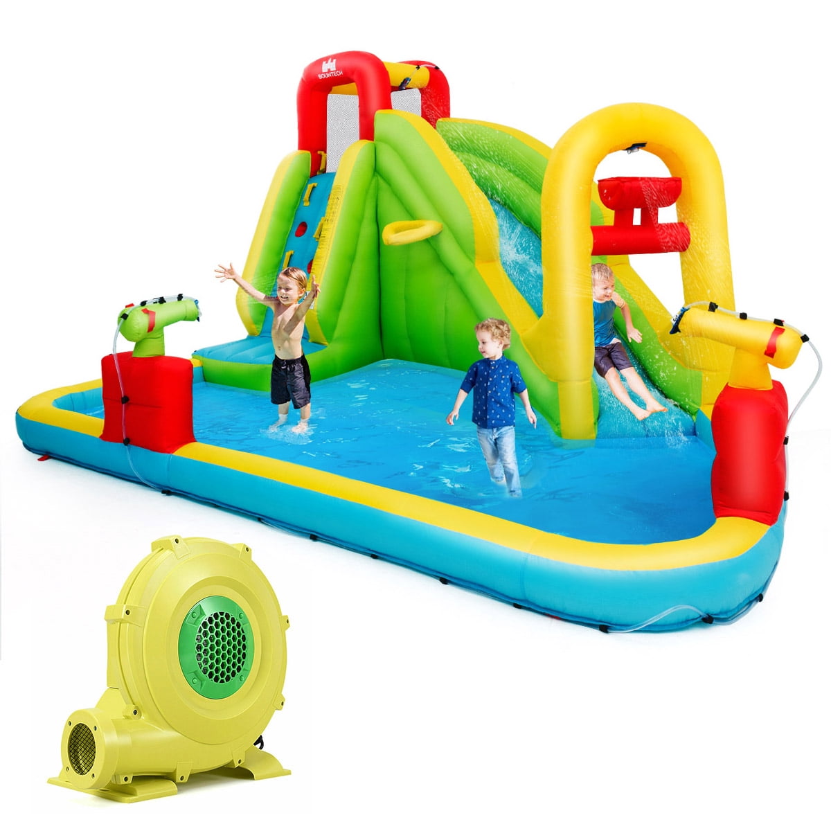 Topbuy Inflatable Splash Water Park Play Bounce House Bounce Slide Climbing Wall with 680W Blower