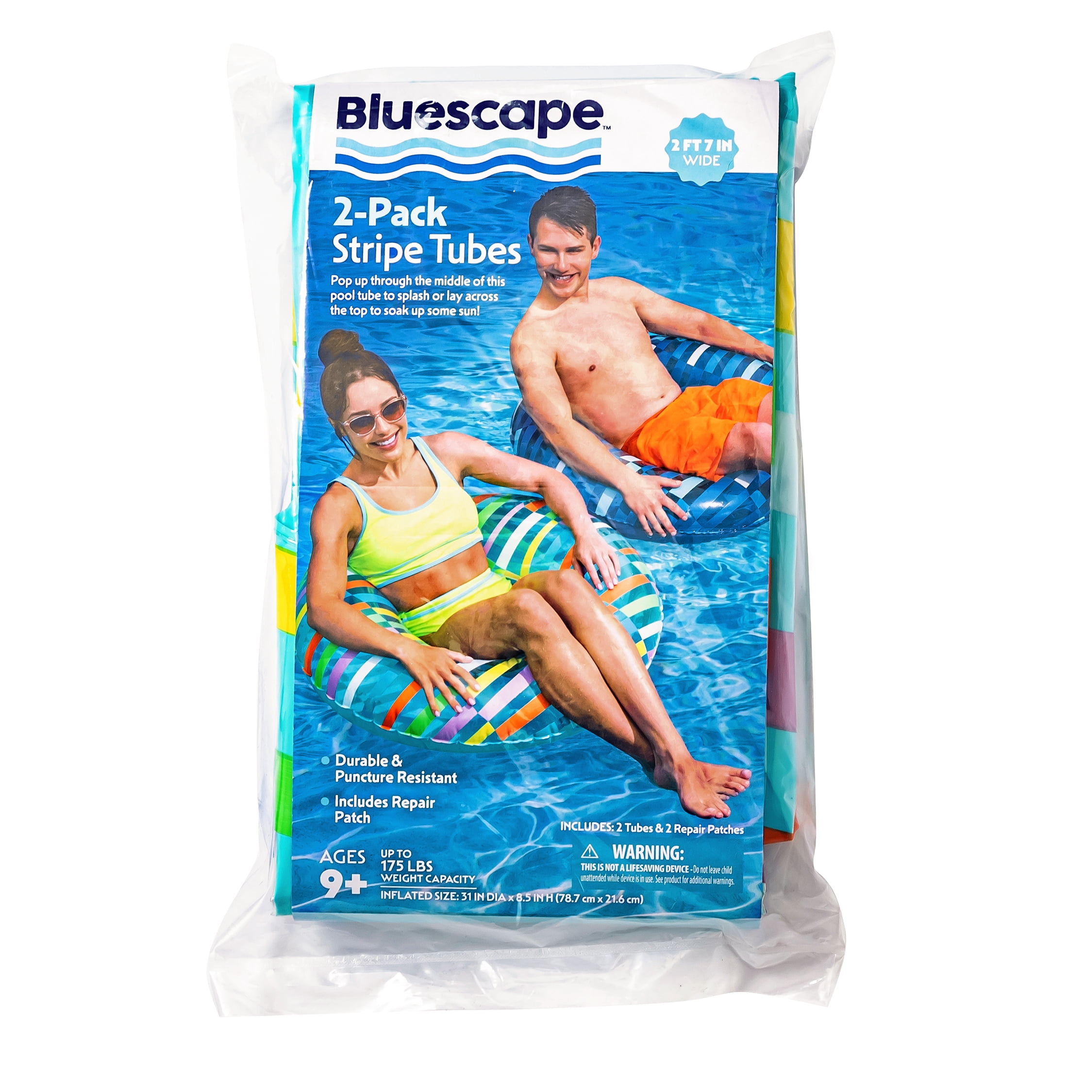 Bluescape Inflatable Swim Tube Pool Float, Green & Blue color, 2-Pack, for Kids & Adults, Age 9 & up, Unisex