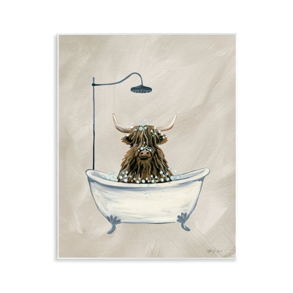 Stupell Industries Highland Cow Bubble Bath Typography Painting Unframed Art Print Wall Art, 11 x 14