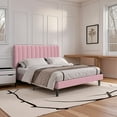 thumbnail image 2 of Einfach King Size Platform Bed Frame with Upholstered Velvet Vertical Headboard, Pink, 2 of 6