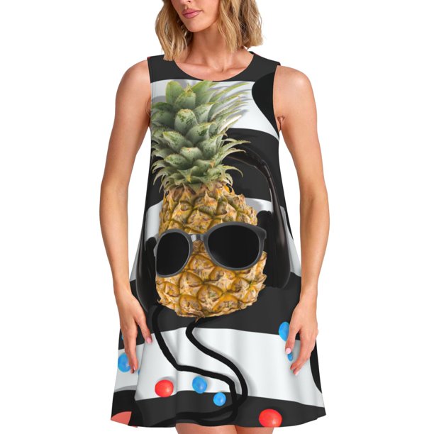 Disketp Pineapple With Black Glasses para Vestido sin Mangas para Mujeres, Vestidos de Verano para Mujeres, Casual y Holgado para la Playa