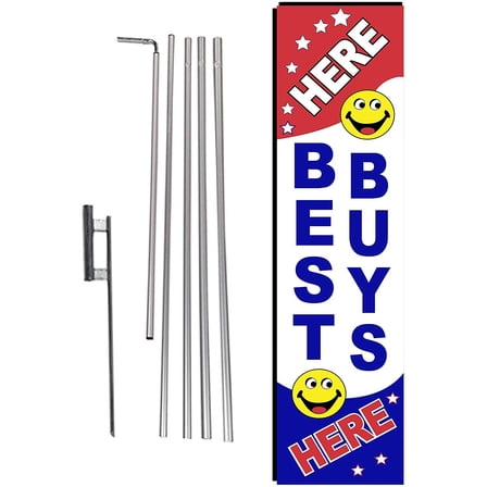 Best Buys Here Outdoor Advertising Rectangle Feather Banner Swooper Flag Sign with Flag Pole Kit and Ground Stake