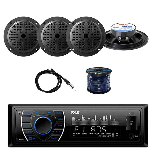 PYLE PLRMR27BTB Marine Bluetooth Receiver Stereo(Black) w/Pyle 100W 5.