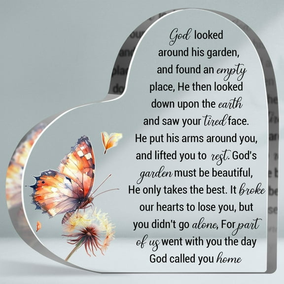 Sympathy Gifts for Loss of One Acrylic Keepsake, Loss of Loved One Acrylic Sign, Condolence Remembrance Gifts, Butterflies Decoration Heart-shaped Acrylic Plaque