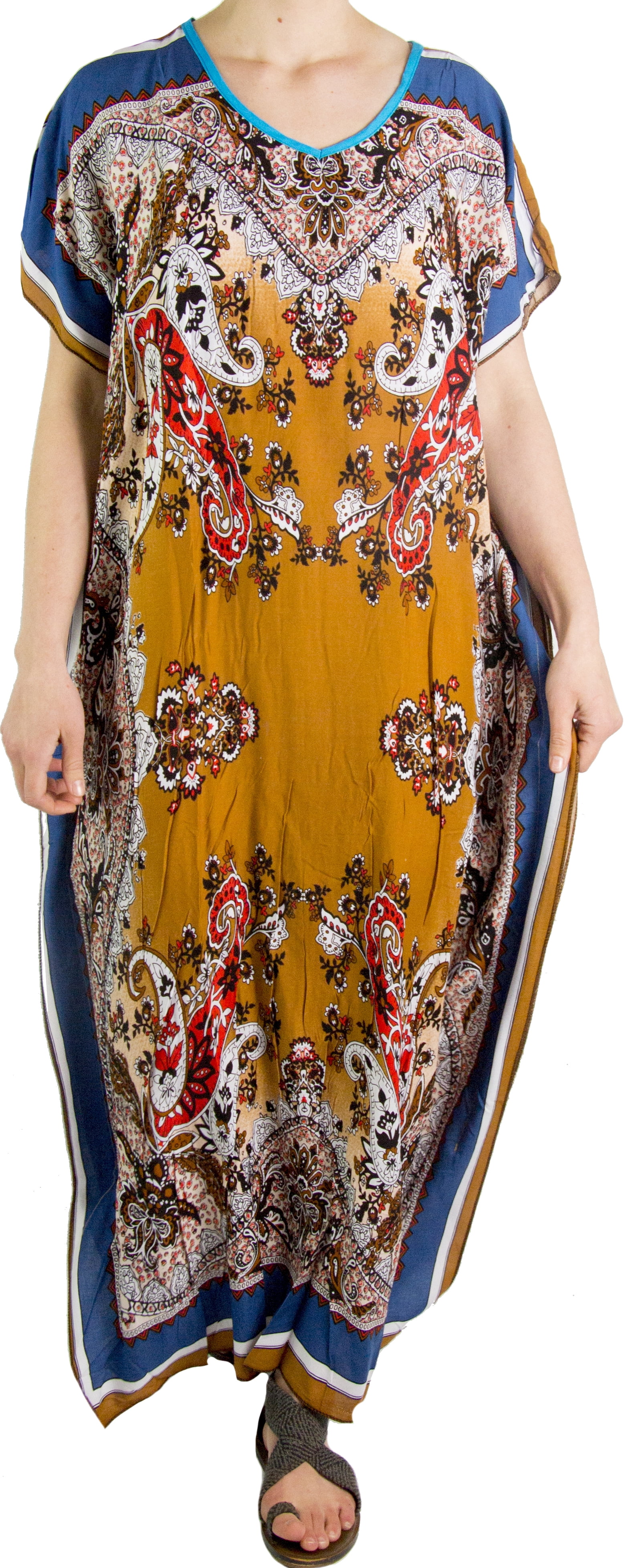 Sakkas Aggy Womens Dashiki African Print Caftan Dress Maxi Boho Hippie Colorful - Style10-C2Blue...