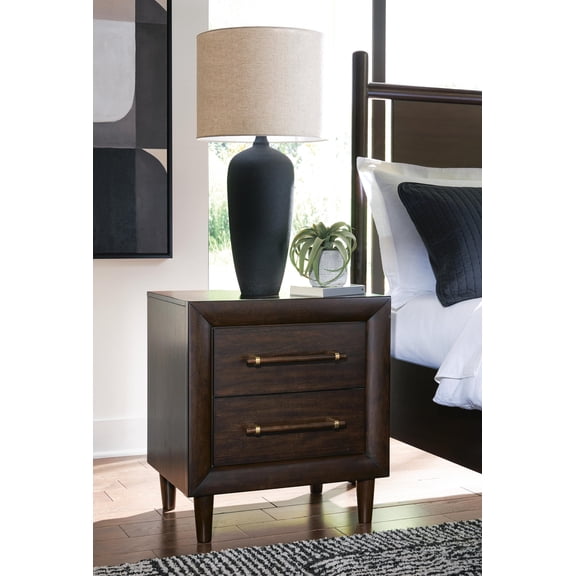 Signature Design by Ashley Dantenton 2-Drawer Nightstand, Merlot, Wood Bedside Table with USB Charging Ports and Felt-Lined Top Drawere