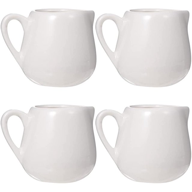 Minicremera de cerámica de 4 piezas con mango pequeño para café Tarro de crema Salsa Jarra Taza de té Dosificador para Café de Cocina (220Ml Blanco) JFHHH pequeña
