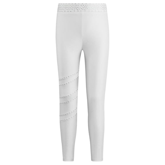 YEAHDOR Kids Girls Ice Skating Pants Shiny Rhinestones Exercise Training Trousers Acrobatics Leggings White 14