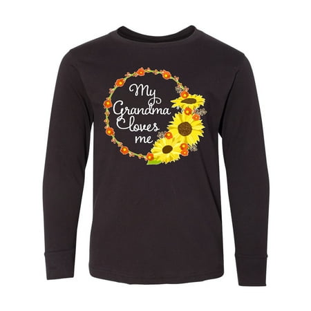 Inktastic My Grandma Loves Me with Sunflower Wreath Long Sleeve Youth T-Shirt