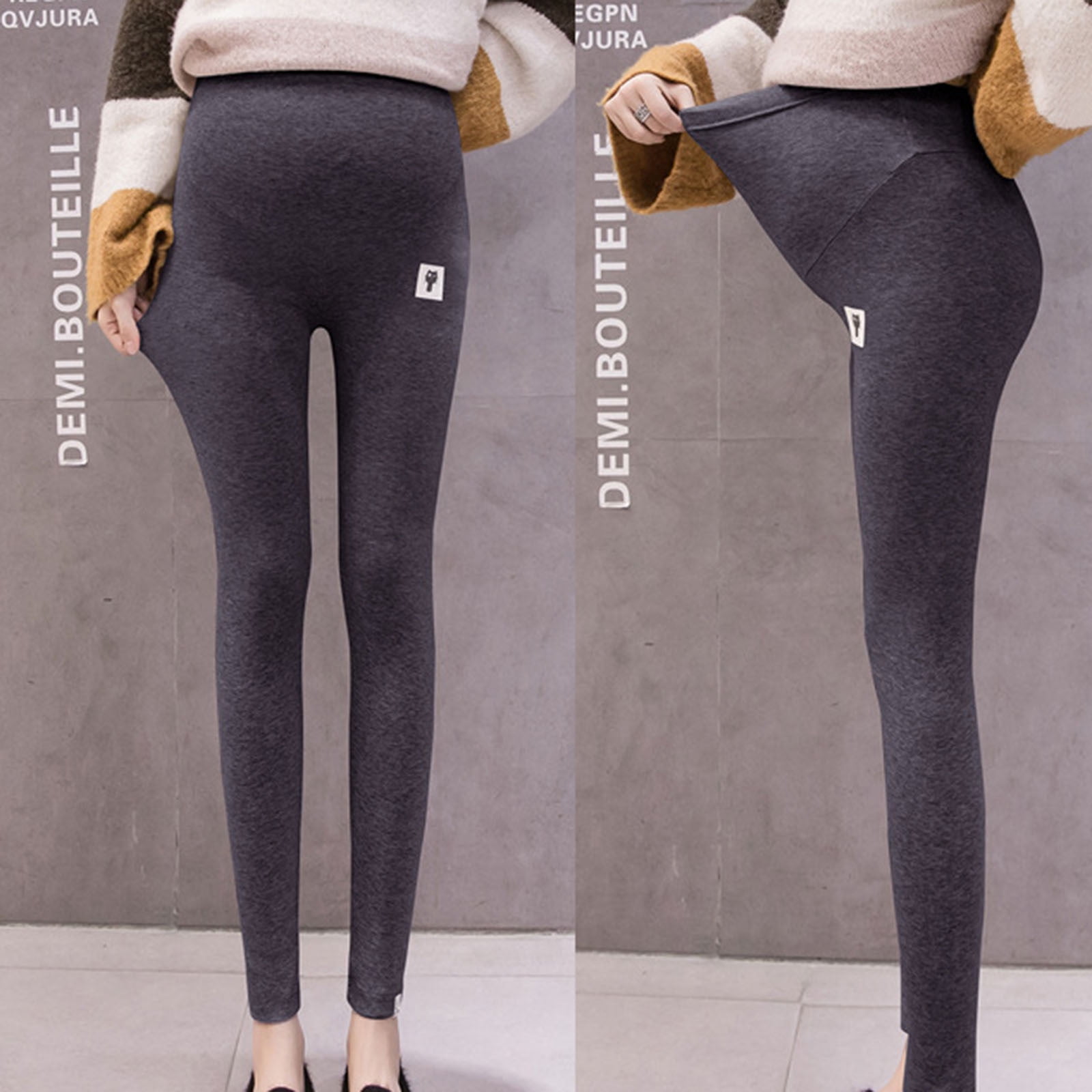 Xzngl High Waist Leggings For Women Winter Maternity Leggings Plush Thickened Underlay Pants Over The Belly High Waist Pregnancy Pants Winter Leggings