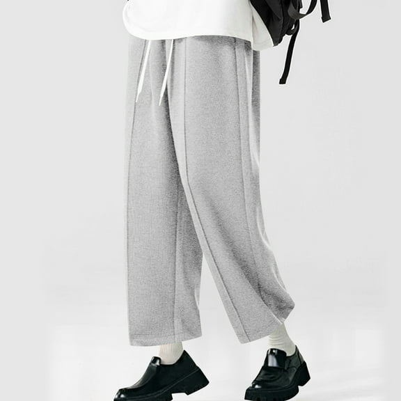 tarylea Mens Pants Wide Leg Drawstring Trousers Solid Color Elastic Waist Pants with Pockets Casual Dressy Summer Dailywear Pants