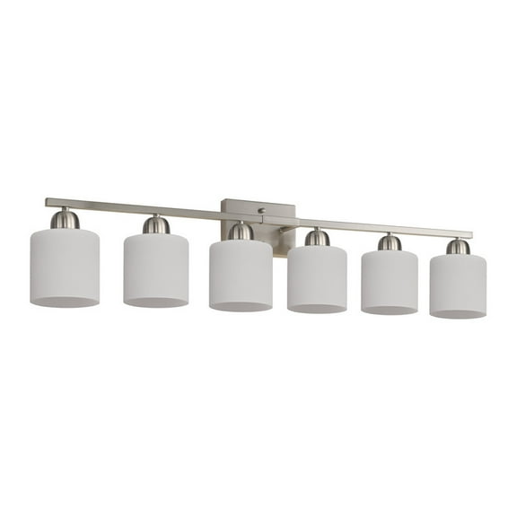 38.2" Nickel Vanity Light Fixture - 6-Light Bathroom Wall Sconce with Milky White Glass Shades, Vintage Style Mirror Lighting for Bedroom & Bathroom (Bulbs Not Included)