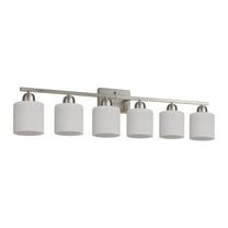 38.2" Nickel Vanity Light Fixture - 6-Light Bathroom Wall Sconce with Milky White Glass Shades, Vintage Style Mirror Lighting for Bedroom & Bathroom (Bulbs Not Included)