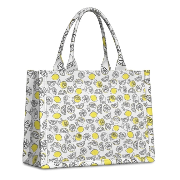 Large Capacity Tote Bag,Yellow Lemon Fruit Slices White Pattern Handbag Fashion Luxury Tote Bag,15.7"x13"x 5.1" Inches,Laptop Compatible