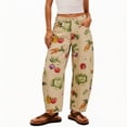 thumbnail image 2 of VBVC Women's Floral Paisley Print Barrel Jeans , High Waisted Denim Pants For Women,Ladies' Baggy Washed Trousers with Pockets,Beige,S-2XL, 2 of 10