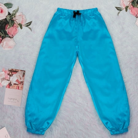 Mrat Nightgowns for Women Soft Cotton Pajama Full Length Pants Lingerie Robe Robes Women Lingerie for Ladies Play Satin Pajamas Bowknot Pyjamas Sky Blue_L S