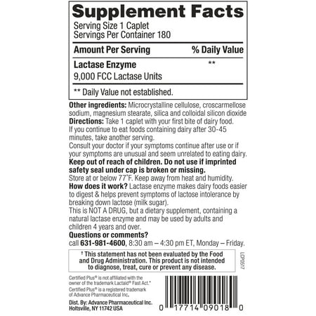 Fast Acting Lactase 1440 Caplets Generic Lactaid Fast Act 9000 FCC Units per Caplet