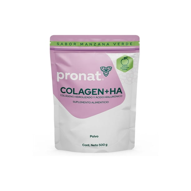 Colágeno Hidrolizado + Ácido Hialurónico, Suplemento Alimenticio, Sabor Manzana Verde, Bolsa con 500 gramos - Pronat