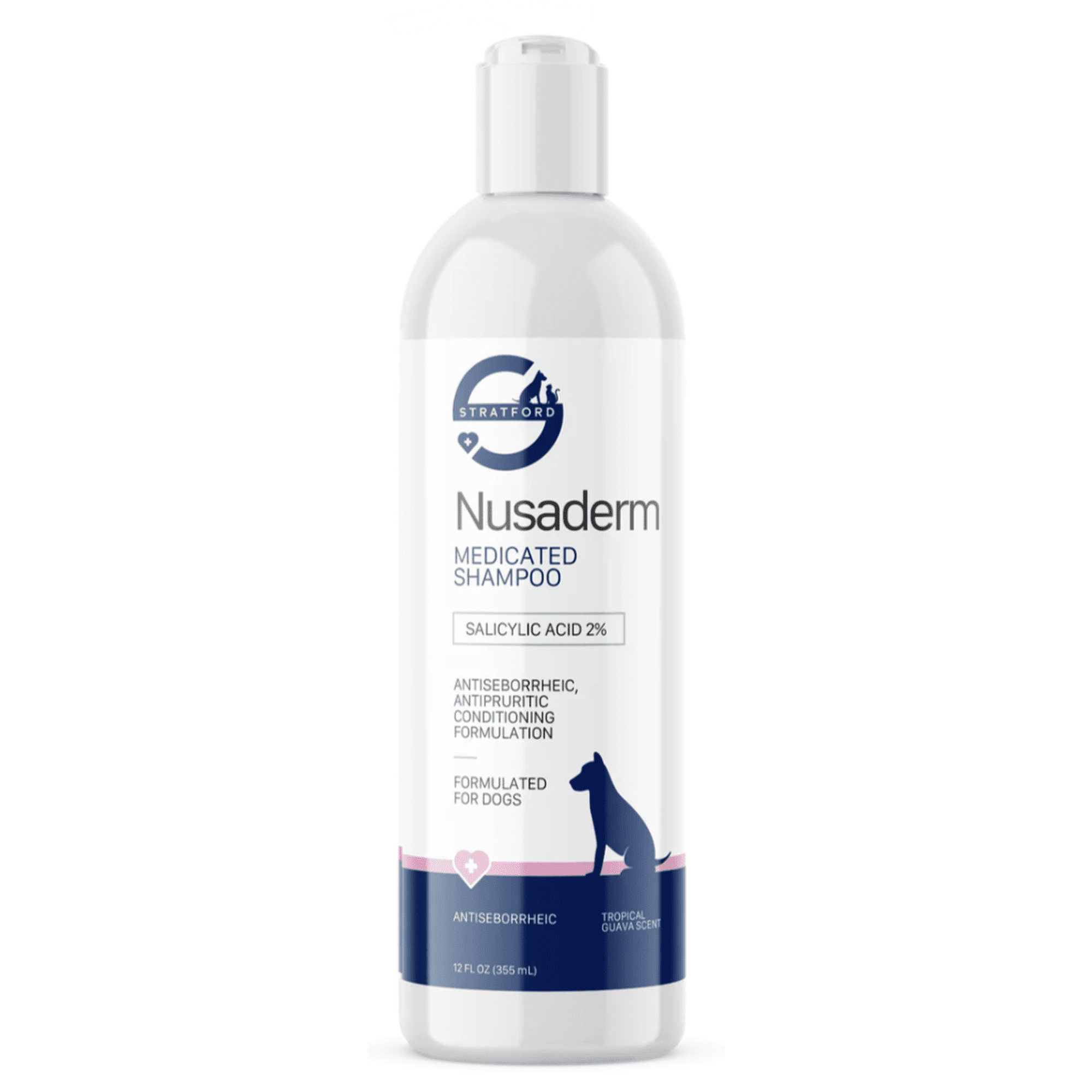 Stratford Nusaderm Medicated Shampoo for Dogs, Salicylic Acid 2%, Tropical Guava Scent, 12 oz
