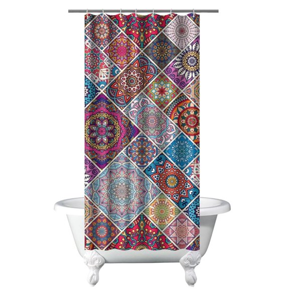 Small Stall Narrow Shower Curtain 36"W x 72"L – Tropical Bohemian Leaves, Mid-Century Abstract Boho Botanical Bathroom Decor, Vintage Floral Palm Leaf Pattern, Rustic Tribal Folk Style