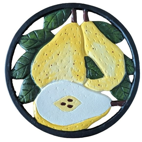 7" ROUND Vintage Style French Cast Iron Round Trivet, Hot Pot Stand, Farmhouse Styling - PEARS