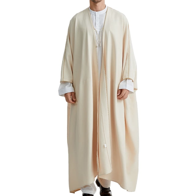 RXIRUCGD Men's Muslim Robe Arab Middle Robe Long Style Sleeve Long Shirt Fashion Casual Robe, Beige, Size : m
