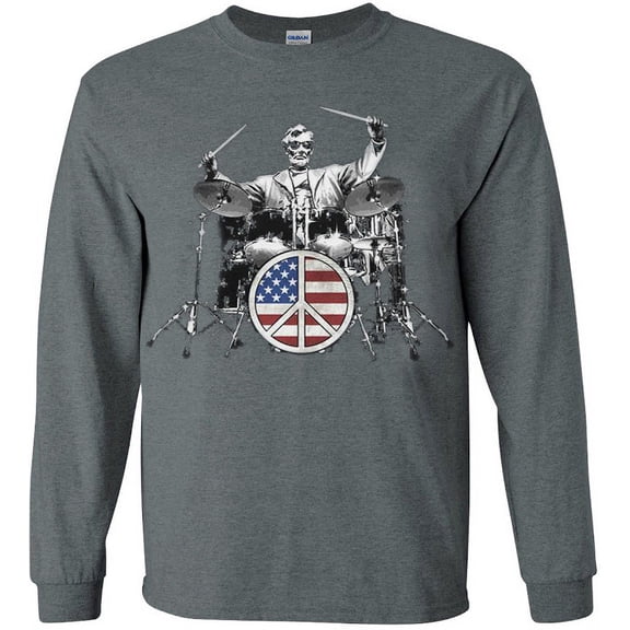 Abe Lincoln American Flag Drum Kit Decal Long Sleeve Tee Drummer Gifts T-shirt