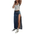 thumbnail image 4 of Cenuakty Women´s Spring Summer Long Denim Skirt Blue High Waist Side Split Streetwear Skirt, 4 of 9