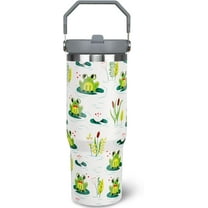 Frog Insulated Tumbler - 30oz with Handle & Straw, Double-Wall Vacuum Coffee Travel Mug for Hot & Cold Drinks, Gifts for Women and Girls