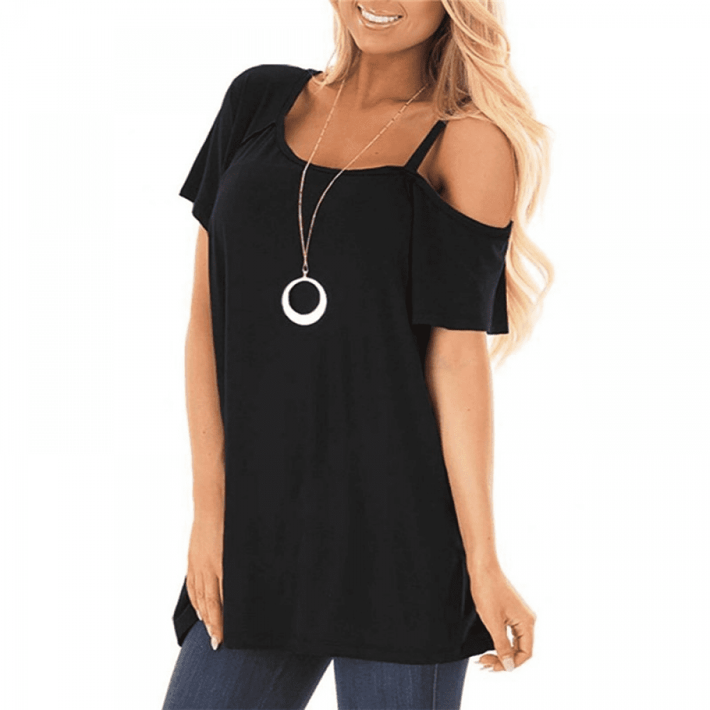 Xpenyo Women Short/Long Sleeve Tops Solid Color Summer T-Shirt Long Tunic Casual Blouse Round Neck Hanky Hem Loose Tops for Ladies 