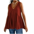 thumbnail image 2 of Lovskoo Summer Tops for Women 2024 Babydoll Shirts Tank Tops V Neck Sleeveless Trendy Casual Solid Color T Shirt Blouse Casual Tops Burgundy, 2 of 7