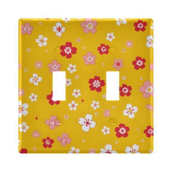 Flowers Pattern Toggle Switch Wall Plate 2-Gang Unbreakable Durable PC Flush Fit Round Edge 4.48x4.56in