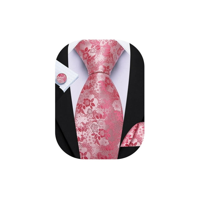 Set de Corbata Barry.Wang Rosa con Estampado Floral en Seda 160 cm