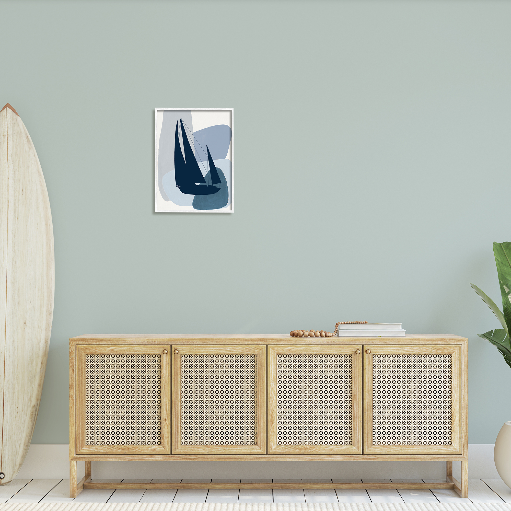 Stupell Industries Abstract Blue Sailboat Yacht Silhouette Mod Shapes, 16 x 20,Design by Patricia Pinto
