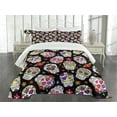 thumbnail image 3 of Ambesonne Sugar Skull Quilted Bedspread Set 3 Pcs, Mexico Themed Design, Queen Size, Multicolor, 3 of 5