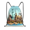 thumbnail image 1 of Xecao Iconic Global Landmarks Pattern Sports Drawstring Backpack - String Swim Gym Bag with Wet Proof Pocket for Women&Men-Small, 1 of 6