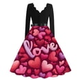 thumbnail image 4 of Valentines Day Dresses Fit and Flare Dress with Heart Print Pattern Ribbon Waist for Women Vintage Dark Blue S, 4 of 4