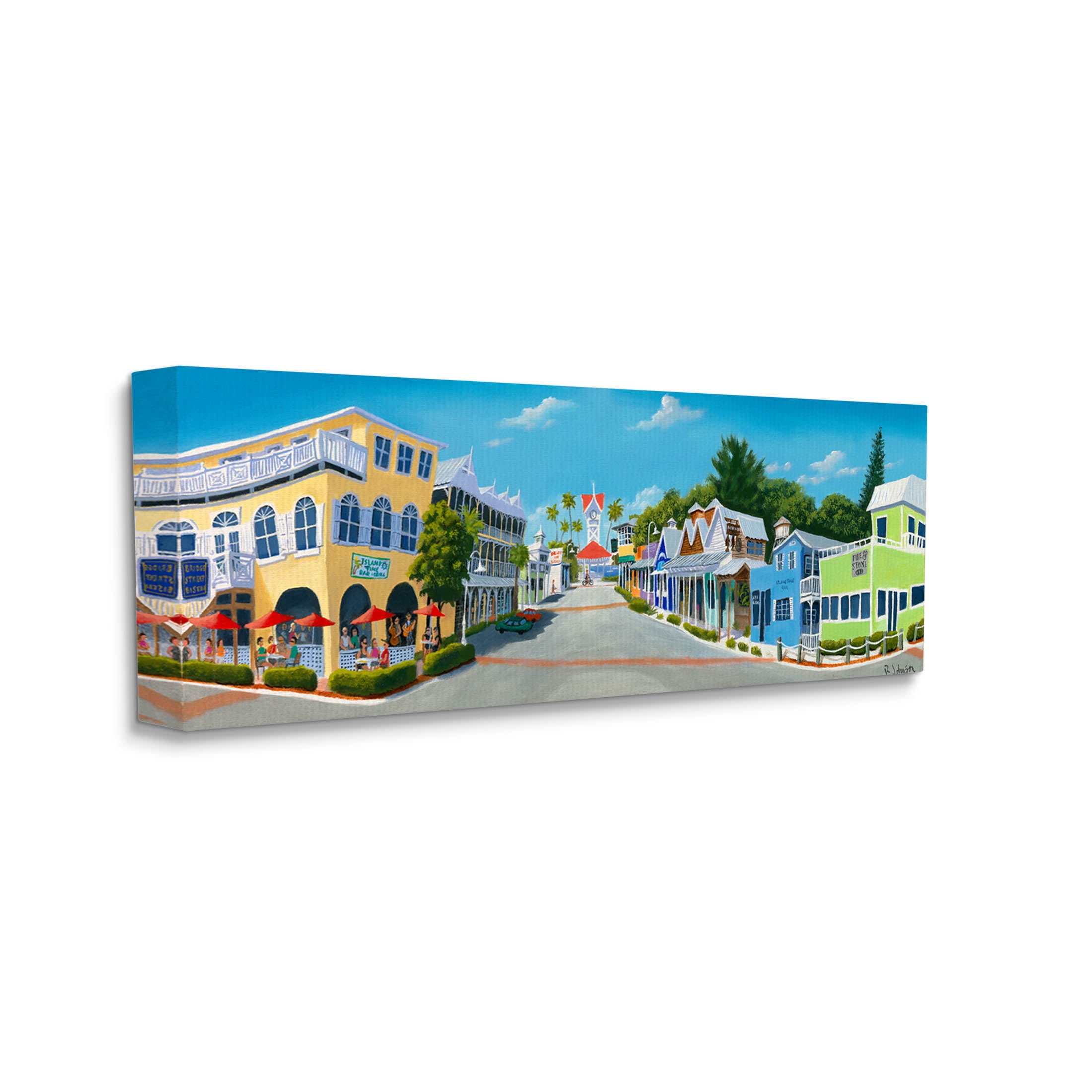 Panoramic Bustling Town Buildings Town & City Graphic Art Gallery Wrapped Canvas Print Wall Art