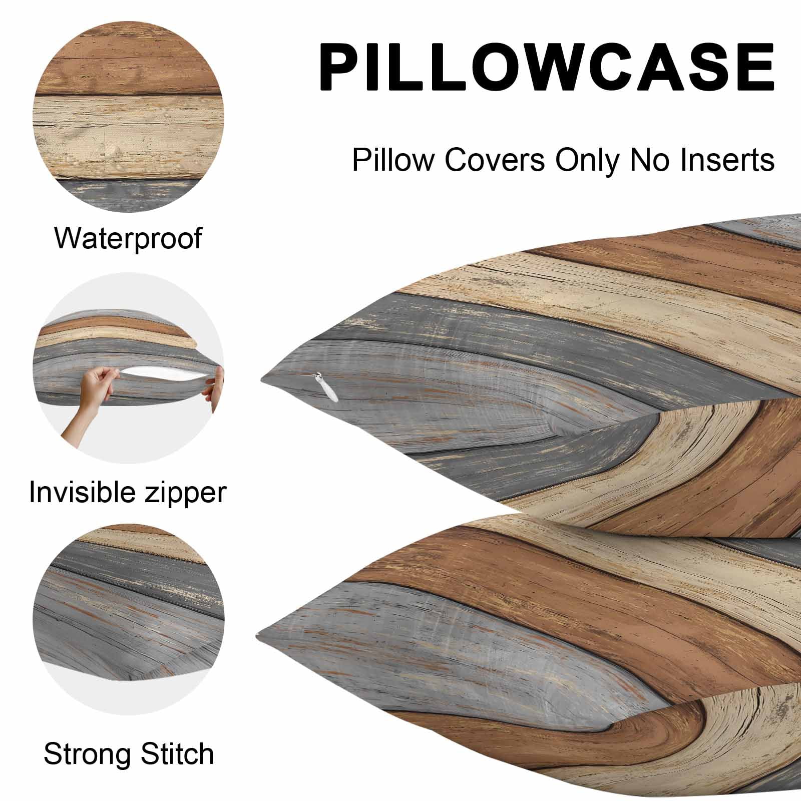 Outdoor Waterproof Throw Pillow Covers Set of 2 Gray Wood Grain Decorative Pillowcases Square Outdoor Pillows Cushion Case 18x18 Inch Rustic Retro Brown Wooden Patio Pillows for Couch Sofa Bed