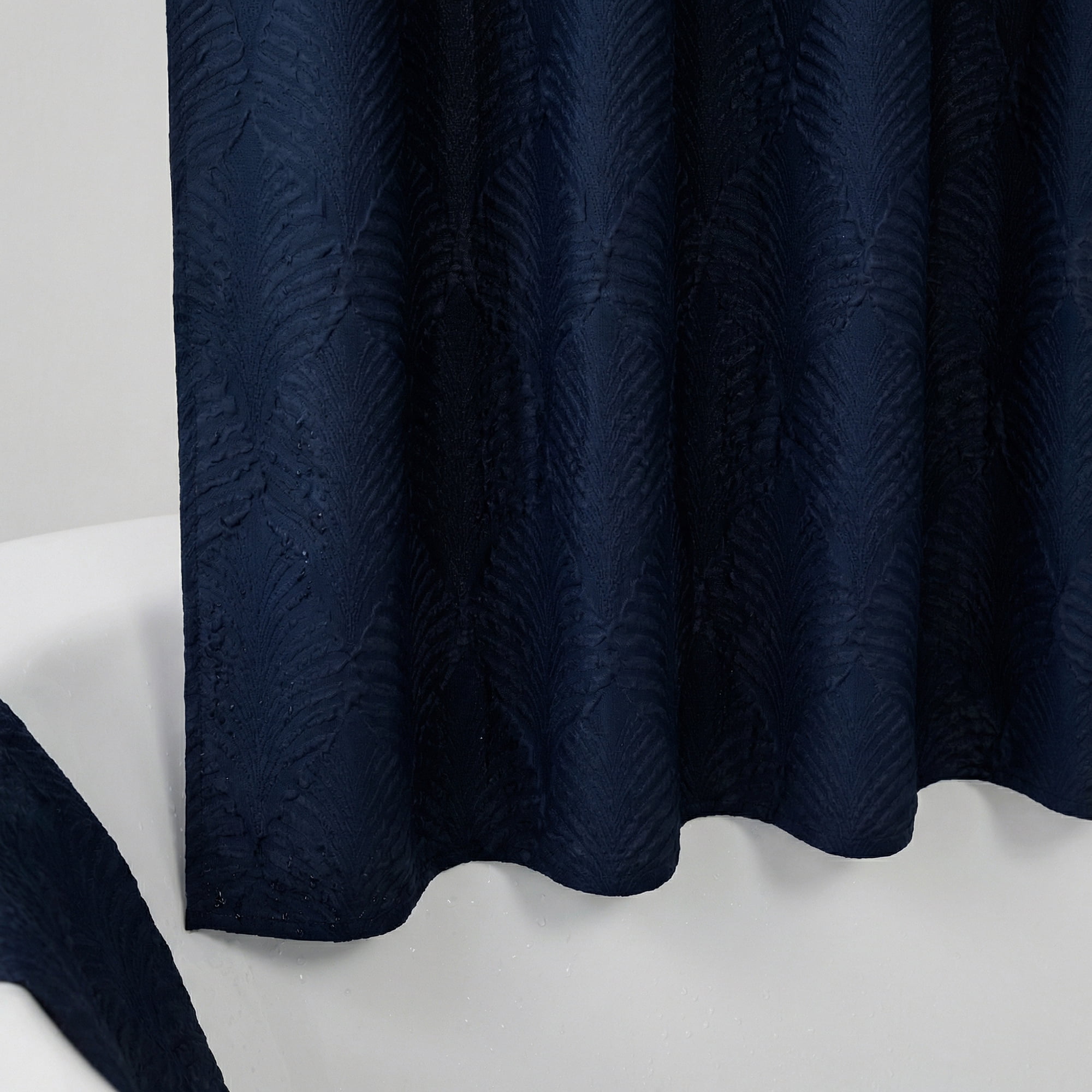 Unique Bargains Waterproof Fabric Shower Curtain Sets Dark Blue - Leaves 71"W x 71"L